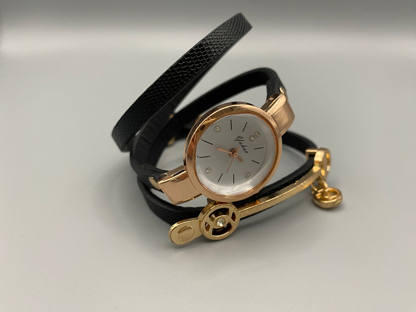 The Natasha Wristwatch Black Strap and Gold Face