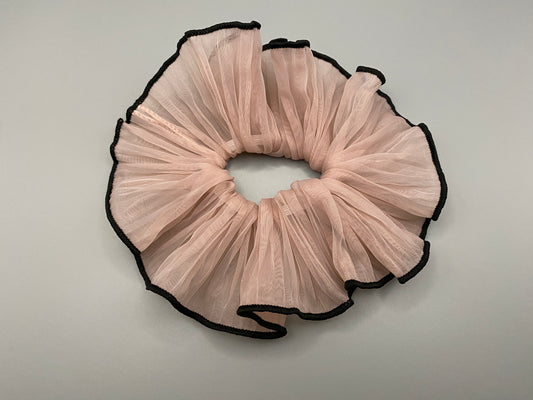 “Juliette Pink Colour French Style Scrunchie, a chic and elegant hair accessory perfect for various hairstyles. Made from high-quality material for durability and style.”