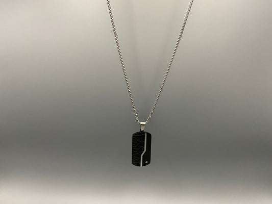  “Sentinel Black Pendant Stainless Steel Men’s Dog Necklace featuring a sleek black finish and a cross pattern, displayed on a strand chain.”