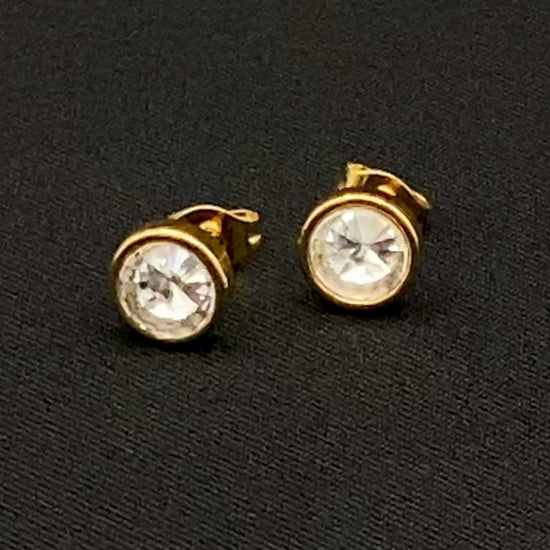 Chic stud earrings featuring dazzling AAA Zircon stones set in high-quality 304 stainless steel, gold plated, with an 8mm size and micro insert inlay technology. These earrings offer a perfect blend of elegance and durability.