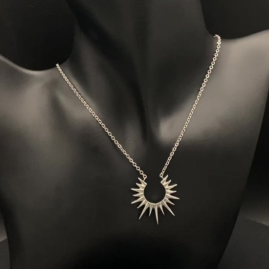 Sunburst Pendant Necklace Silver. Radiant and elegant. 18k gold plated pendant. Waterproof, non-tarnish, non-fade. Length: 45 cm + 5 cm extender. Stainless steel construction. Unique sunburst design.
