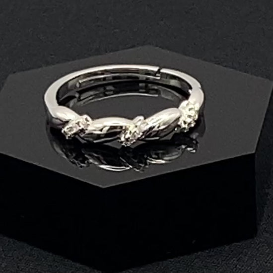 Olivia Adjustable Ring Silver: This exquisite piece plated, offering a luxurious shine and timeless appeal. The ring is waterproof and non-tarnish, ensuring it maintains its beauty over time. Cubic zirconia accents add sparkle and elegance, while the adjustable design ensures a perfect fit for any finger size. Make a statement with this stunning piece that complements any look.